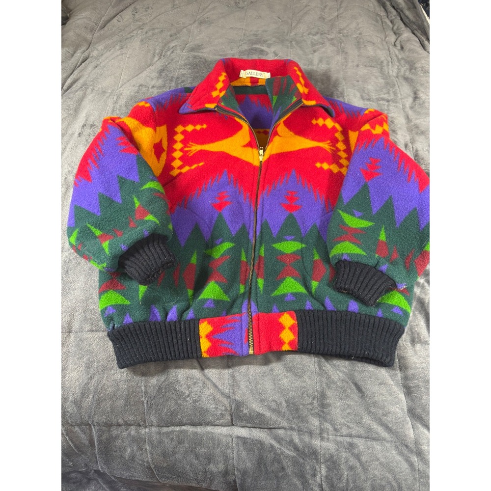 Vintage Gallery Mens Southwestern Geometric Full Zip Bomber Jacket Multicolor L
